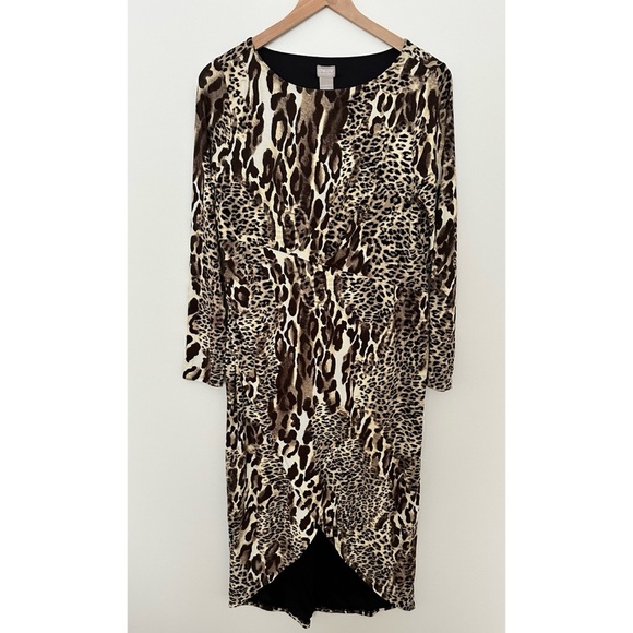 Chico's Black Label Leopard Print Wrap Dress sz 8 - Picture 2 of 12
